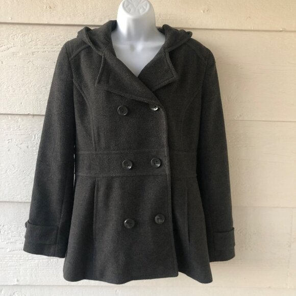 Kenneth Cole Reaction Size 8 Double Breasted Fitted Wool Blend Gray Jacket Coat - Picture 2 of 15